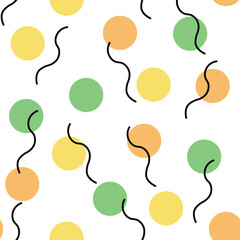 Groovy colorful dots seamless pattern in y2k style. Basic random circles with lines.