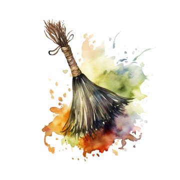 Sweeping Broom vintage autumn fall cipart