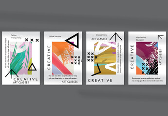 Flyer Layout with Black Geometric Shapes and Abstract Bright Rectangle on White
