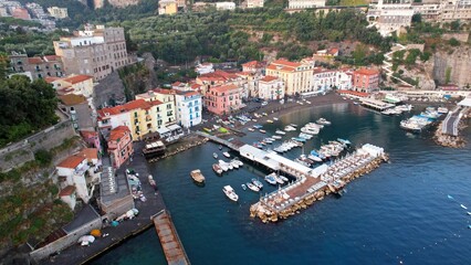 Fototapeta na wymiar Sorrento - Marina Grande - Aerial view of the harbor from high altitude