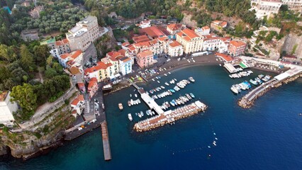 Fototapeta na wymiar Sorrento - Marina Grande - Aerial view of the harbor from high altitude