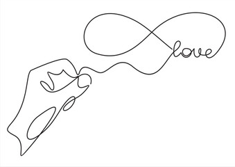Hand holding infinity sign.Love forever-continuous line