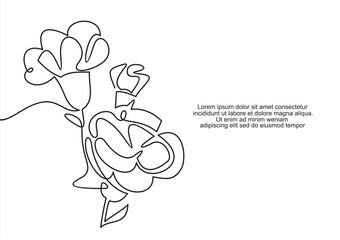 Vector abstract line art Handmade style minimalist outline flower illustration
