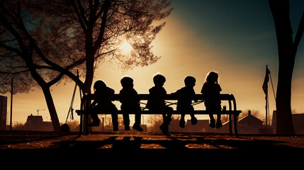 Children together at sunset