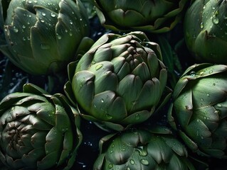 Fototapeta premium Fresh Artichokes with water drops