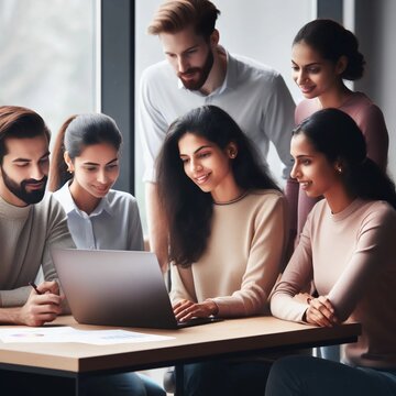 Grupo de compa&ntilde;eros de trabajo sonrientes en reuni&oacute;n de empresa