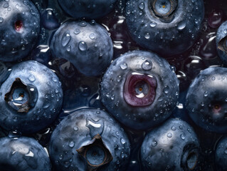 Fresh blueberries with water drops