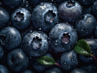 Fresh blueberries with water drops