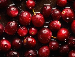 Fresh cranberries with water drops