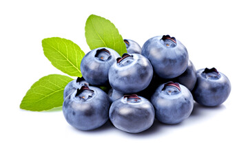 Fototapeta premium Blueberries with leaves isolated on white background
