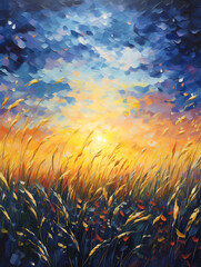 Fototapeta na wymiar Beautiful night sky. Milky Way. Impressionism style oil painting.