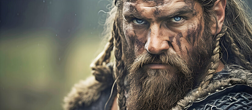 portrait of a Germanic warrior. AI generated.