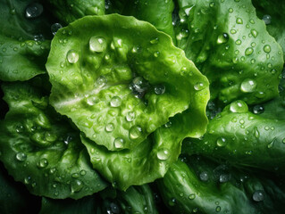 Fresh lettuce with water drops Full frame background top view