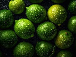 Fresh lime with water drops Full frame background top view