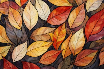 the watercolor leaves in red, white and orange Generative AI