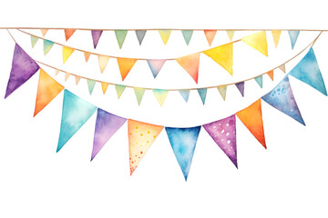Colorful watercolor string of bunting  isolated on transparent background