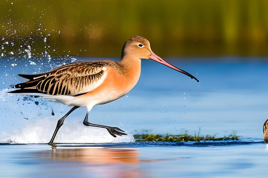 Black-tailed Godwit (Limosa limosa) in the nature. Generative AI