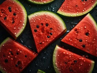 Fresh watermelon with water drops Full frame background top view