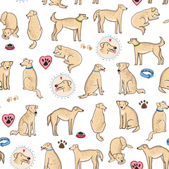 Funny dog vector seamless pattern.