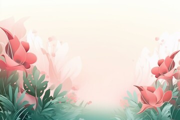 Misty morning floral banner with abstract pink and green design. Generative AI