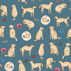 Funny dog vector seamless pattern.