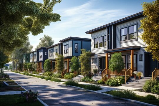 Affordable housing options. Potential home sizes determined by available funds. 3D rendering. Generative AI