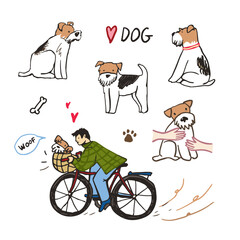 Funny foxterrier dog vector illustrations set.