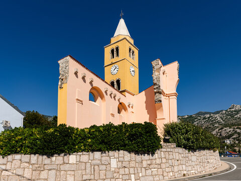 Ruins of St. Karlo Baromejski Orthodox church in Karlobag, Croatia