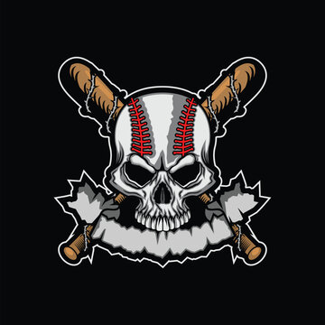 Skull with Crossed Baseball Bat Logo Design