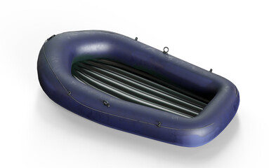 Inflatable boat with outboard engine, 3D rendering isolated on white background