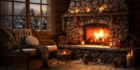 "Fireside Noel: Cozy Christmas Nook" | Background Design | Holiday Season | AI Generated Artwork