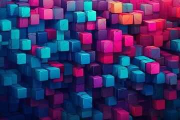 Vibrant pattern featuring colorful blocks on a backdrop. Psychedelic, pink, blue, tech wallpaper. Generative AI