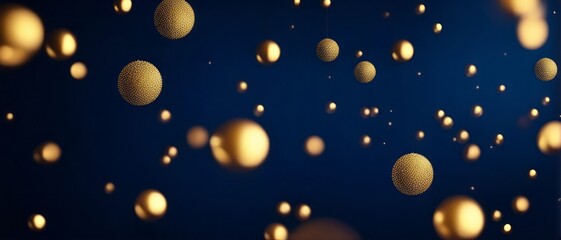 Abstract background with gold stars, particles and sparkling on navy blue. Christmas Golden light