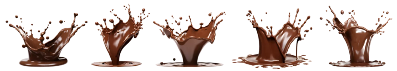 Selbstklebende Fototapeten Brown chocolate liquid paint milk splash swirl wave on transparent background cutout, PNG file. Many assorted different design. Mockup template for artwork graphic design © Sandra Chia