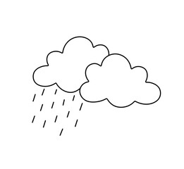 Vector isolated two pair couple clouds with rain  colorless black and white contour line easy drawing