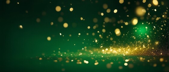abstract background with Dark green and gold particle. Christmas Golden light shine particles bokeh