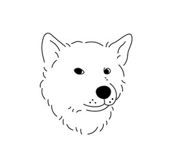 Vector isolated one single dog or wolf head face portrait muzzle front view side view colorless black and white contour line easy drawing