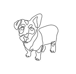 Vector isolated one single contemporary line dog puppy welsh corgi with one hanging ear colorless black and white contour line easy drawing