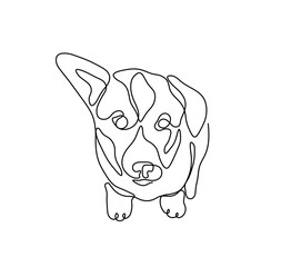 Vector isolated one single contemporary line dog puppy welsh corgi with one hanging ear colorless black and white contour line easy drawing