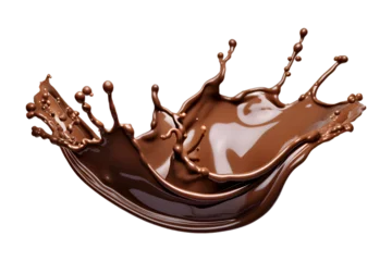 Foto op Aluminium chocolate milk splash isolated on a transparent background, chocolate wave swirl splashing PNG, brownish hot coffee drop splash PNG transparent © graphicbeezstock