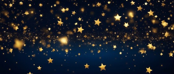 Abstract background with gold stars, particles and sparkling on navy blue. Christmas Golden light - Powered by Adobe