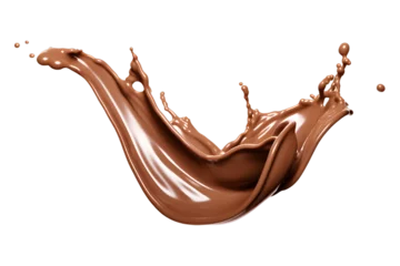 Fototapeten chocolate milk splash wave swirl isolated on a transparent background, chocolate splashing PNG, brownish hot coffee drop splash PNG transparent © graphicbeezstock