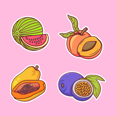 Fruits sticker hand drawn coloring vector icon illustration. food nature icon concept isolated premium vector