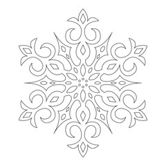 Snowflake Mandala for coloring book. Christmas element for children to color and cut out for holiday decor. Black Lines on White Background. Vector.