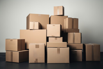 Cardboard Boxes Piled Up on a white Background