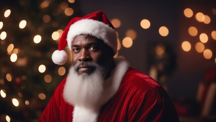 African-American Santa Claus, black male African in Santa Claus dress