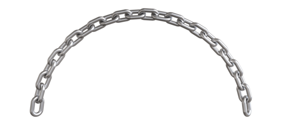curved metal chain isolated on white.