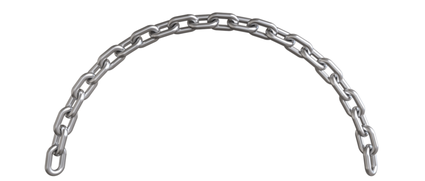 curved metal chain isolated on white.