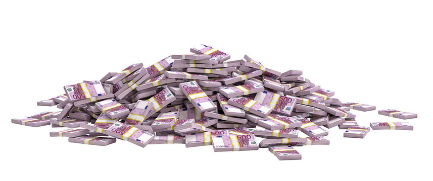 bundles of euros amassed in a small group.