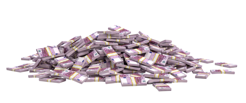 bundles of euros amassed in a small group.